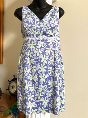 Vintage Lilly Pulitzer sheath dress "Ladybug Picnic"  Lotus Blue & Green Size 6